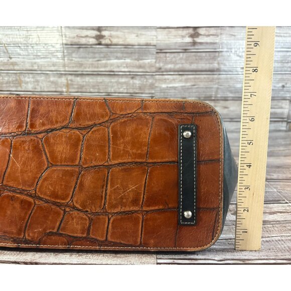 Dooney Bourke Dover Croc Embossed Leather Tote Bag Brown Black - Picture 8 of 10
